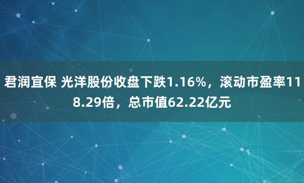 君润宜保 光洋股份收盘下跌1.16%，滚动市盈率118.29倍，总市值62.22亿元